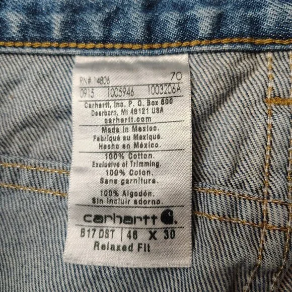 Carhartt Relaxed Fit Medium Wash Denim Jeans Men 48 x 30